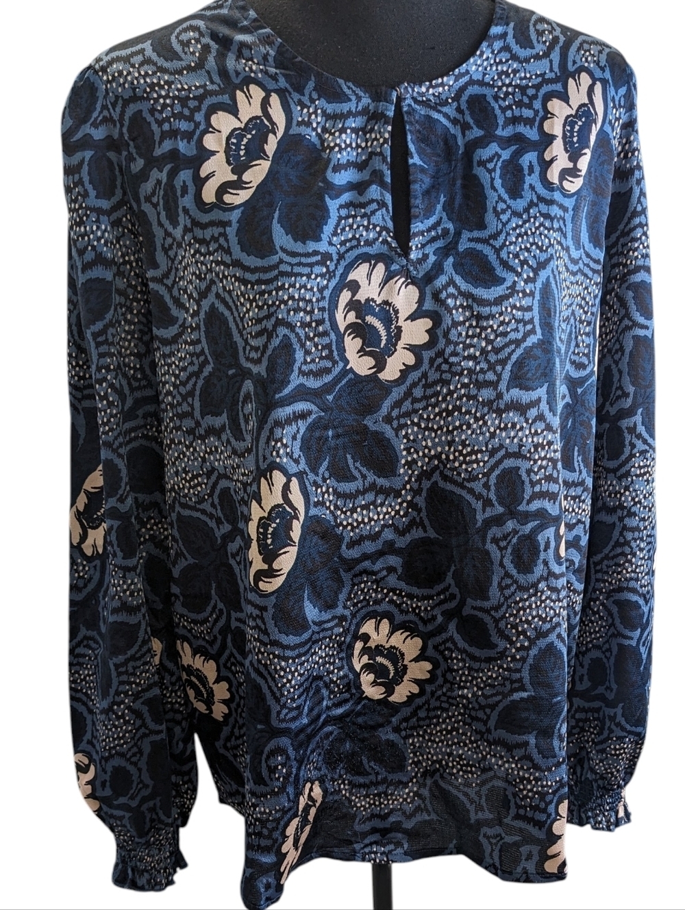 Ted Baker Blue Floral Long-Sleeve Blouse Size L. Flaws